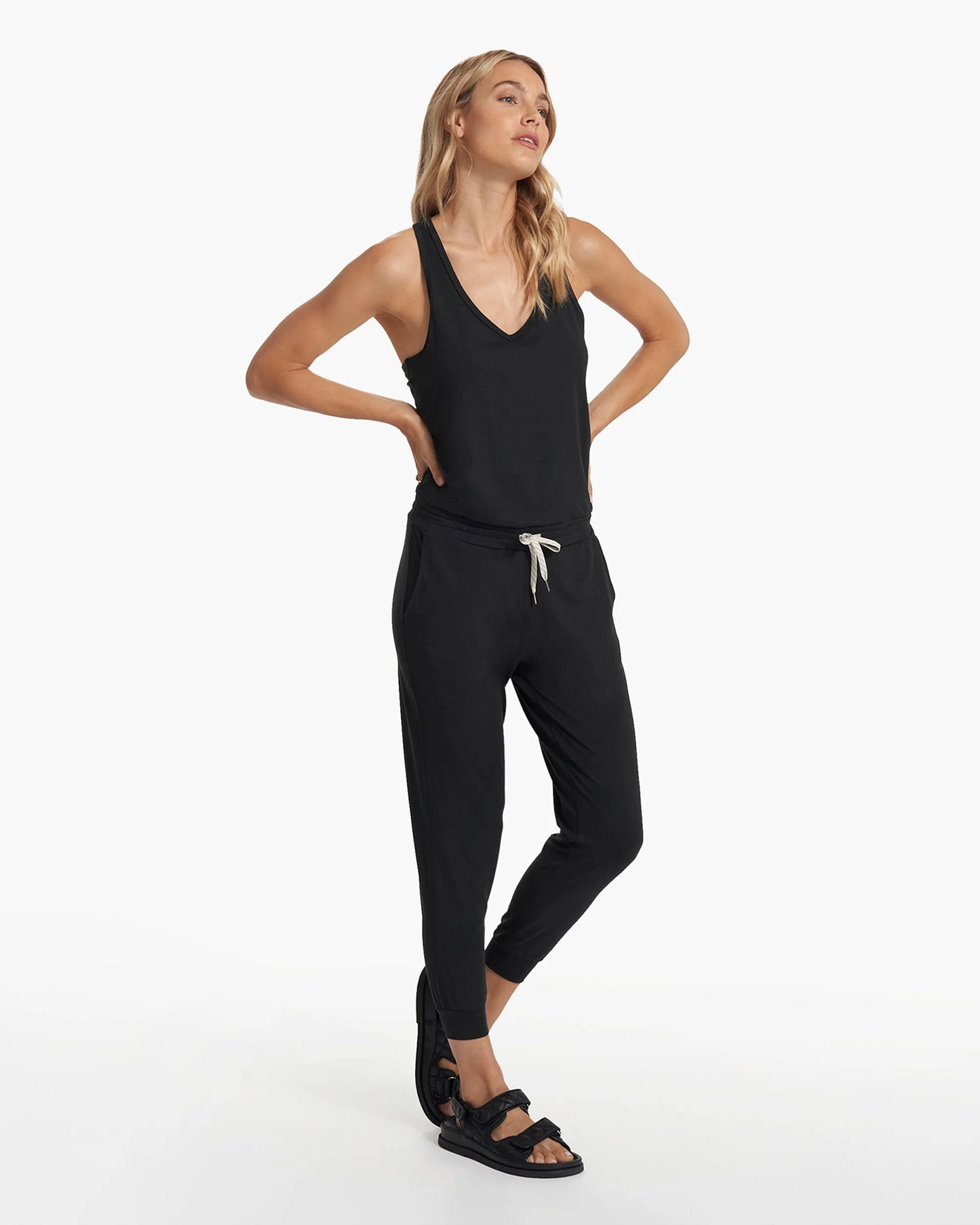 Vuori Black Lux Racerback Drawstring Harem Jogger Jumpsuit (M)