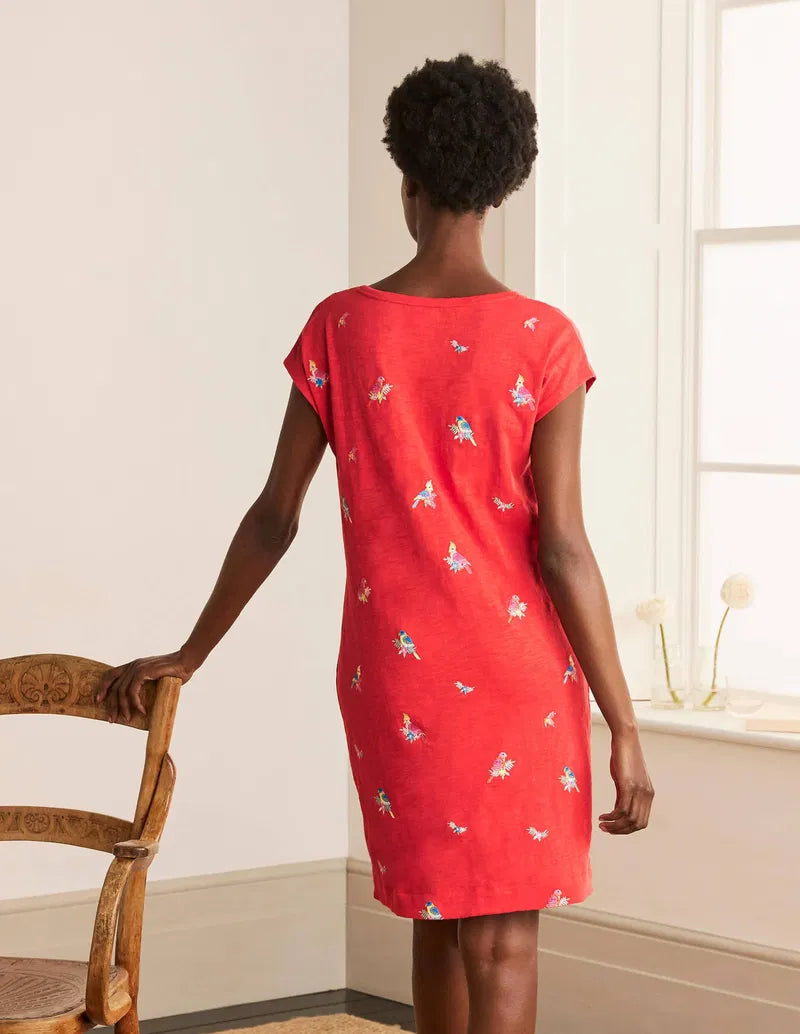 Boden Bright Red Polly Parrot Embroidered Sun Dress (4P or S)
