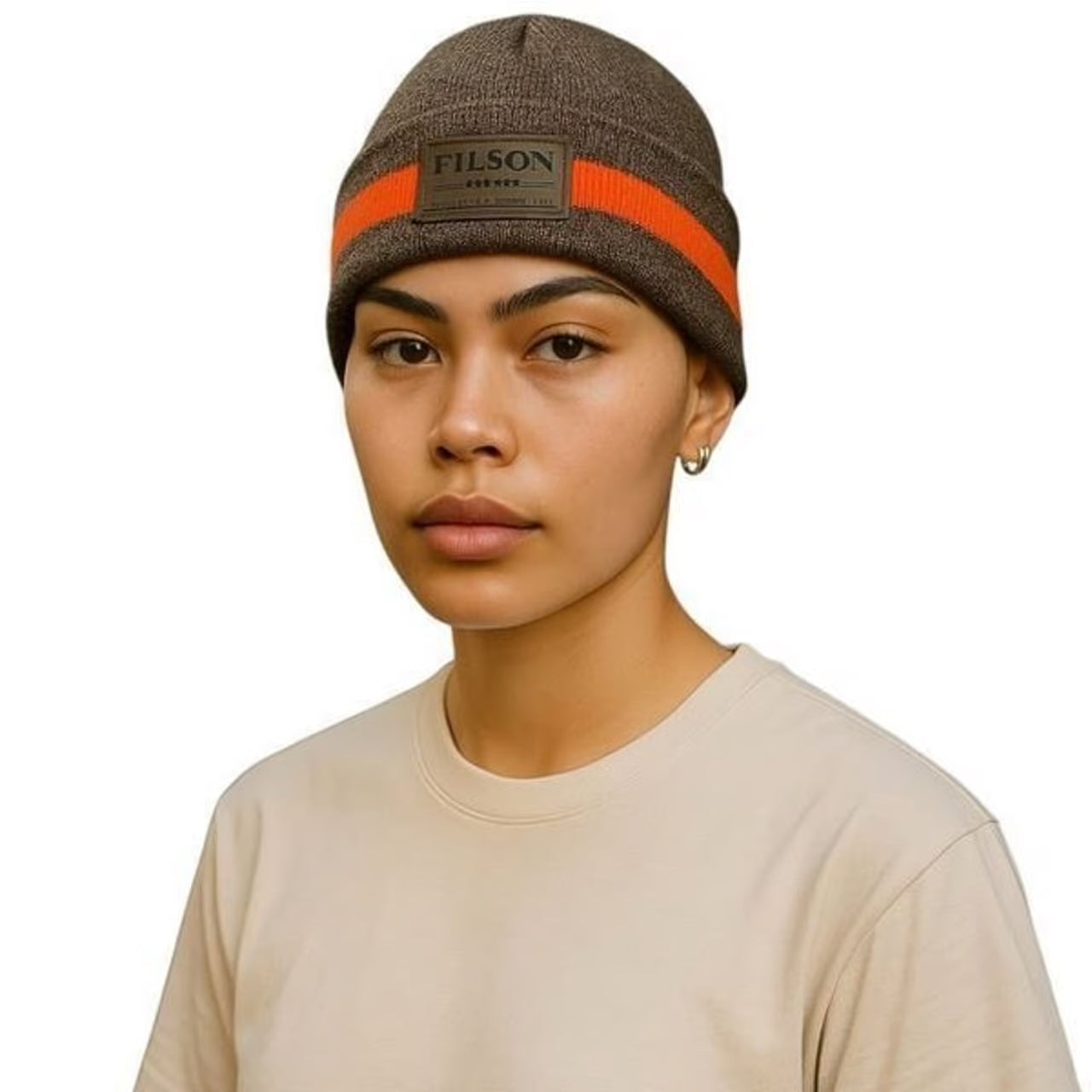 Filson Ballard Watch Cap Beanie Hat in Walnut / Flame