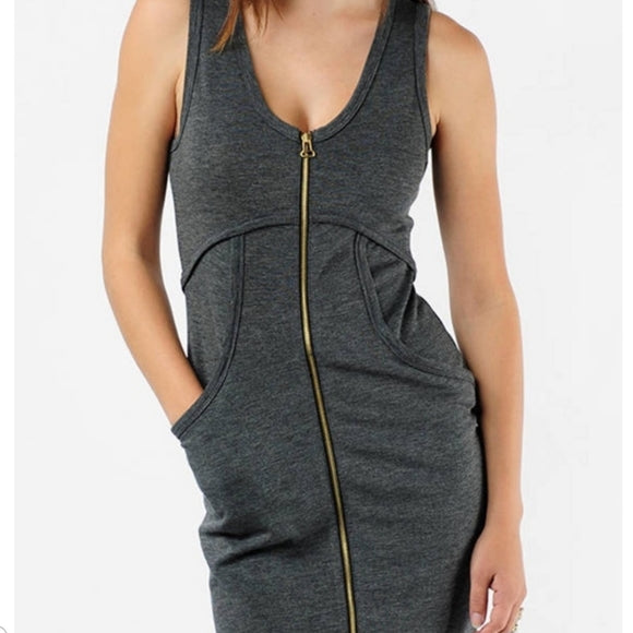 T by Alexander Wang Charcoal Grey Full Zip Dress (XS)