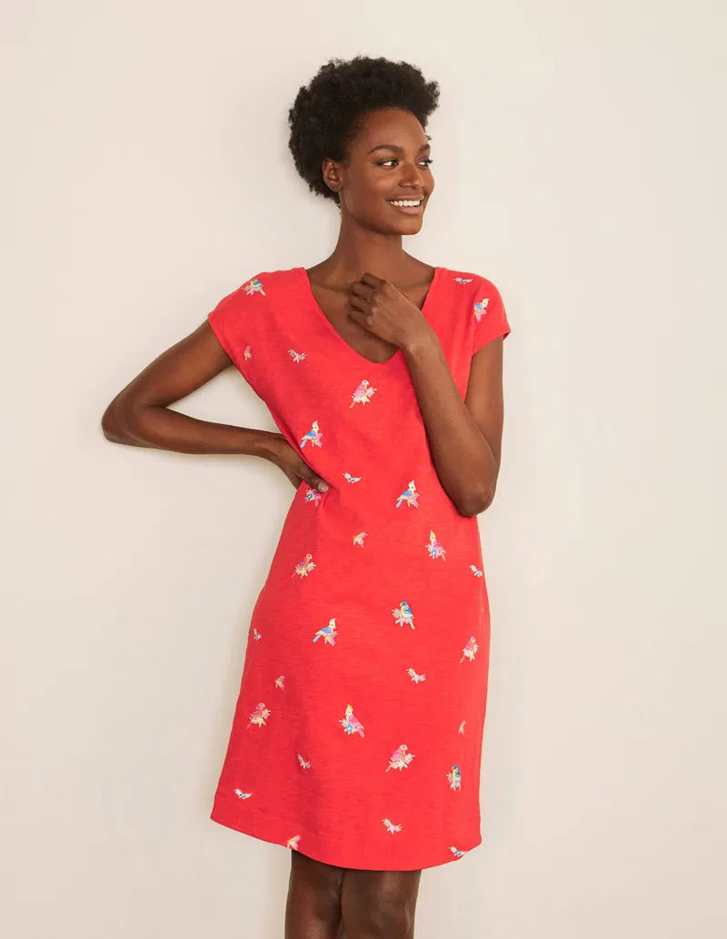 Boden Bright Red Polly Parrot Embroidered Sun Dress (4P or S)