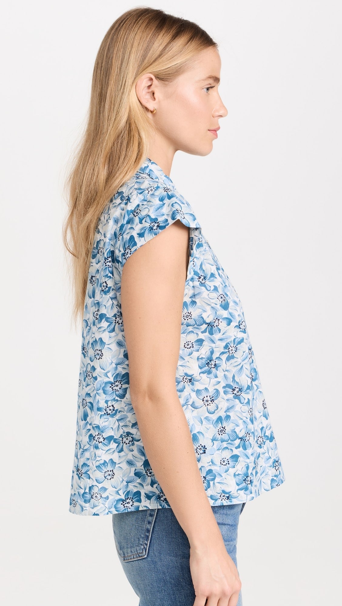 THE GREAT. The Wren Blue Floral Button Down Top