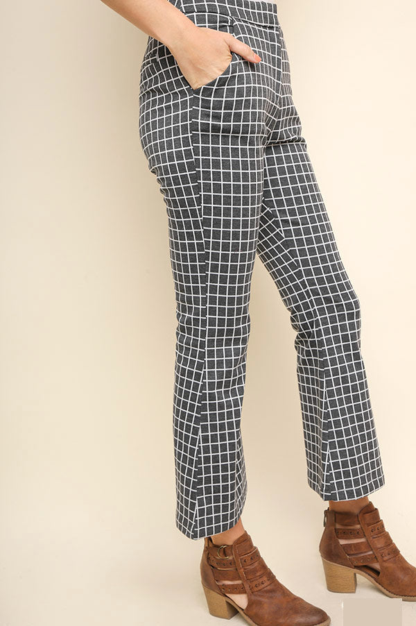 Grey Check High Waist Flare Pants