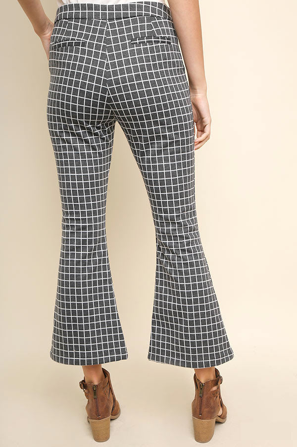 Grey Check High Waist Flare Pants