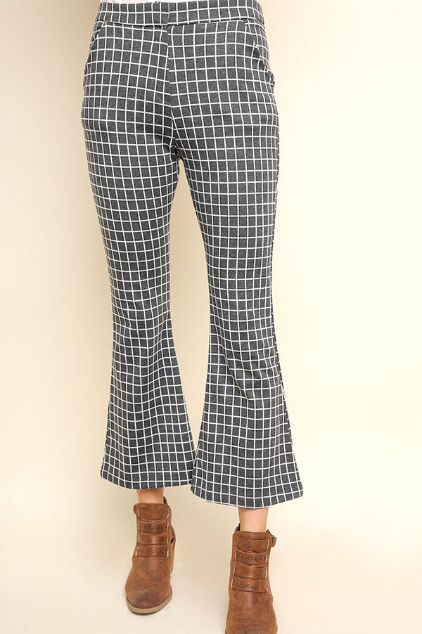 Grey Check High Waist Flare Pants