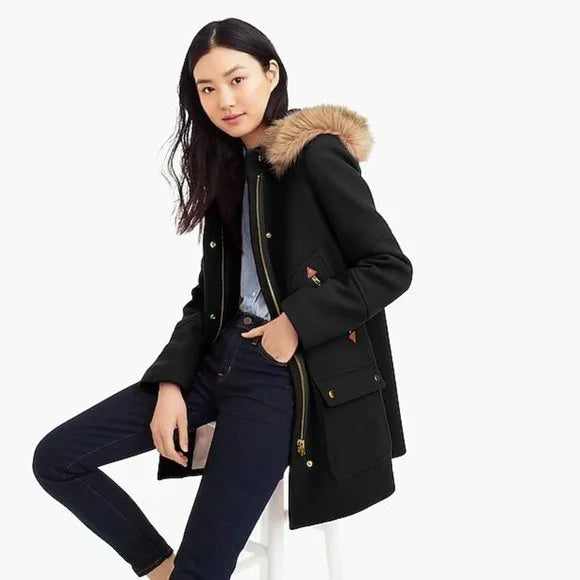 J.Crew Stadium Cloth Faux Fur Hood Winter Coat (8)