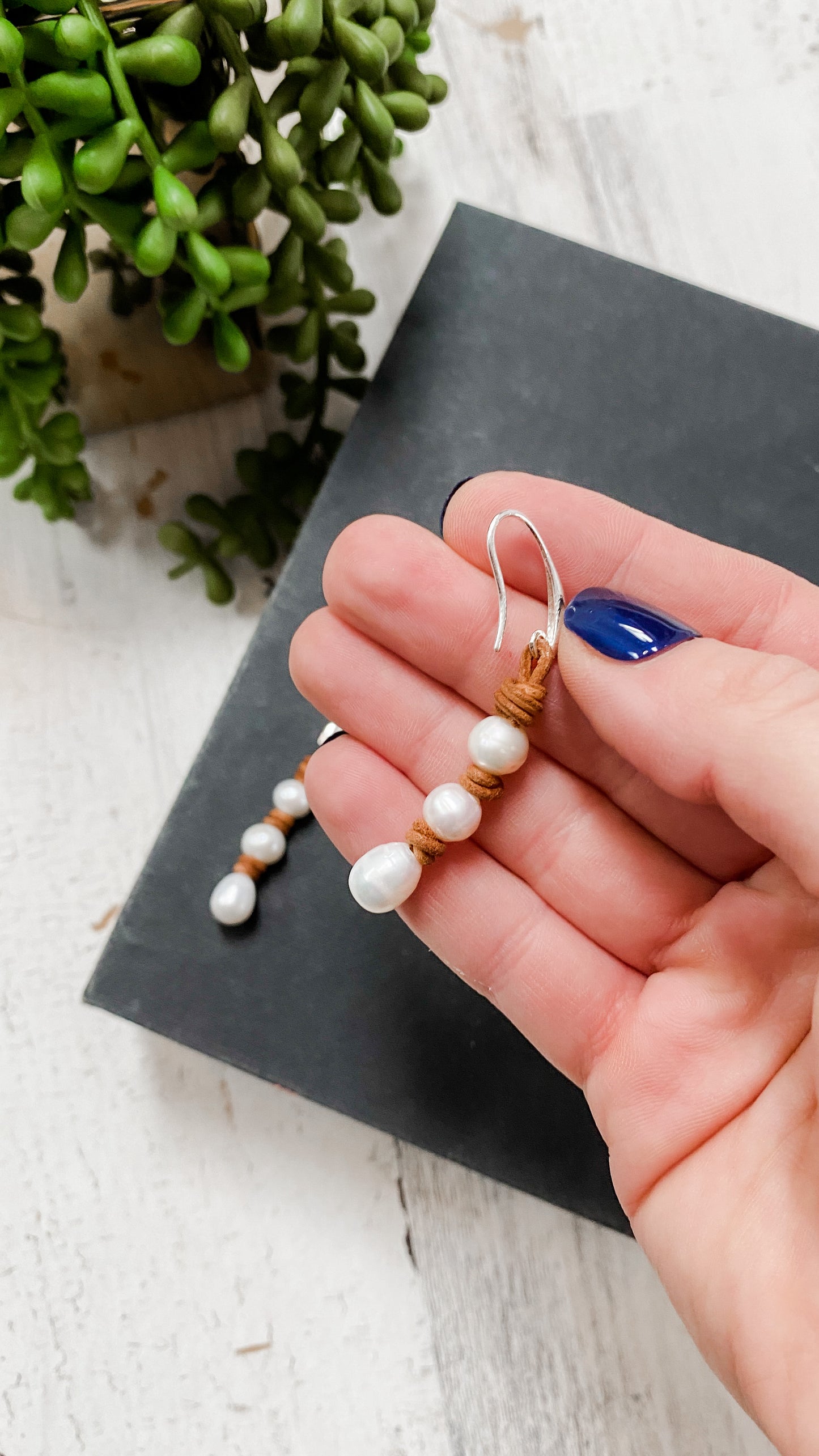 Freshwater Pearl & Leather Handmade Earrings