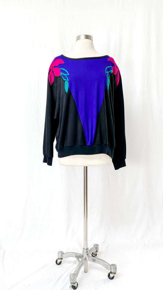 Vintage 80’s Color Block Flower Patch Pullover Top (M)