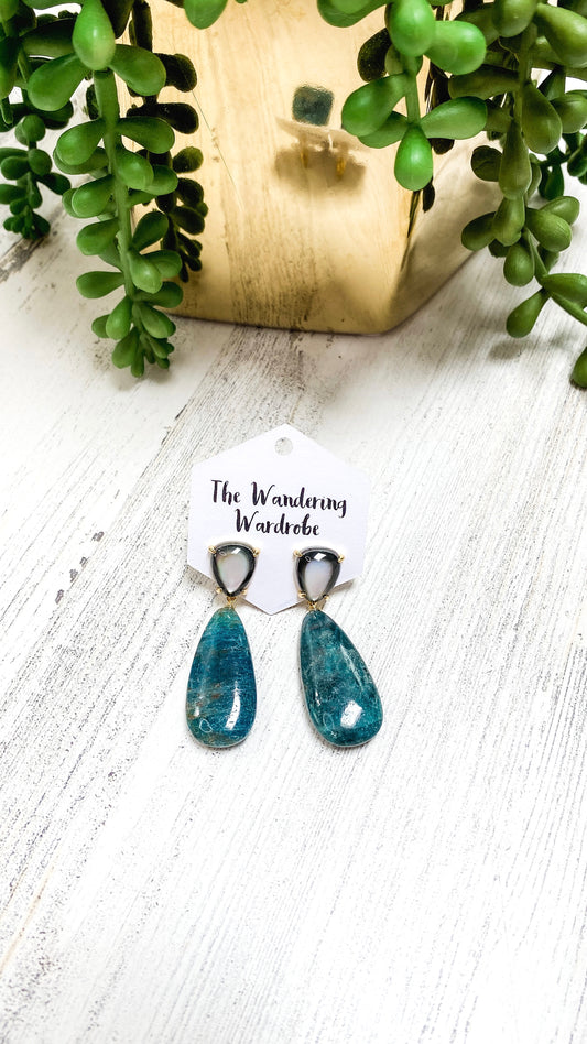 Handmade Dark Blue Stone Teardrop Earrings