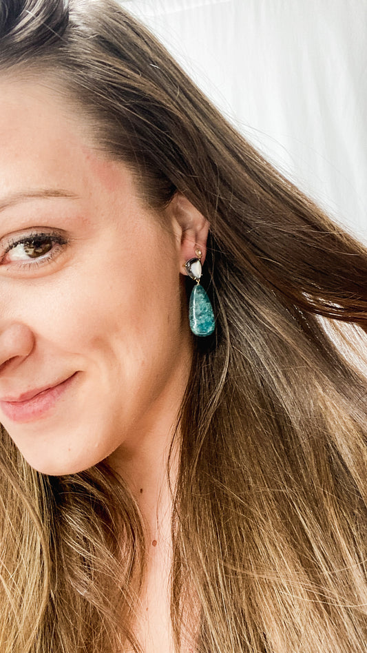 Handmade Dark Blue Stone Teardrop Earrings