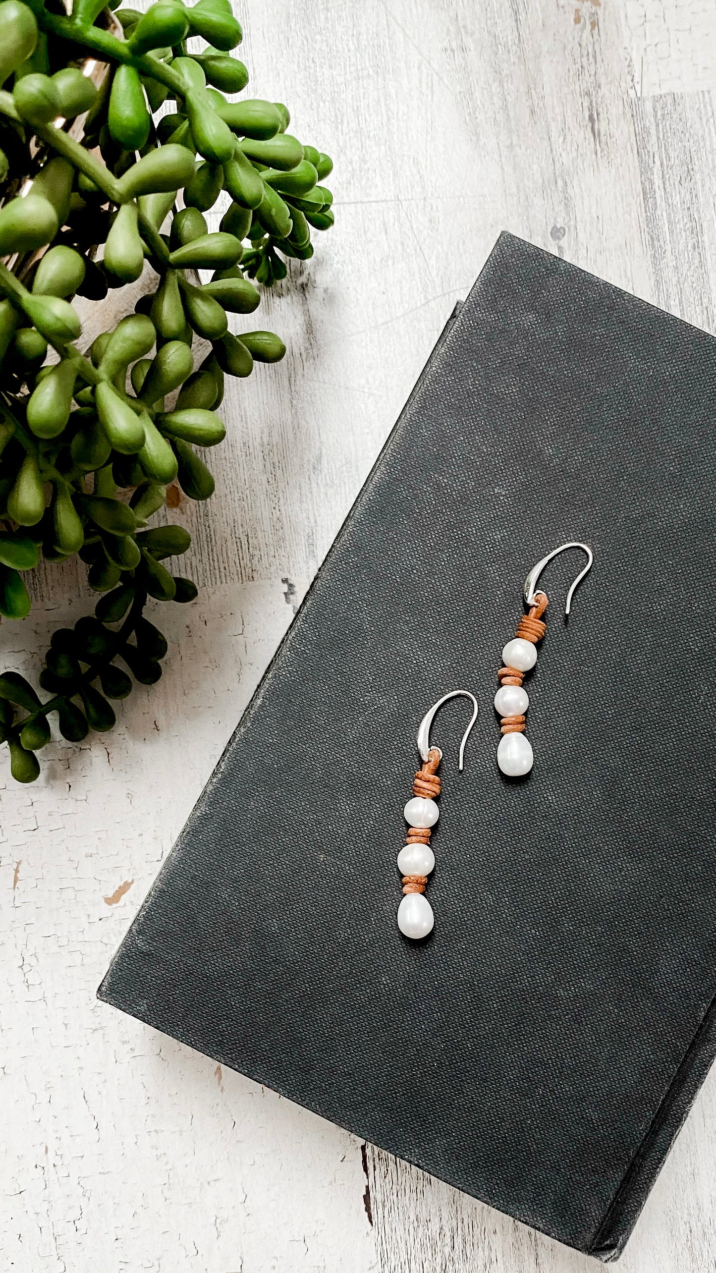 Freshwater Pearl & Leather Handmade Earrings