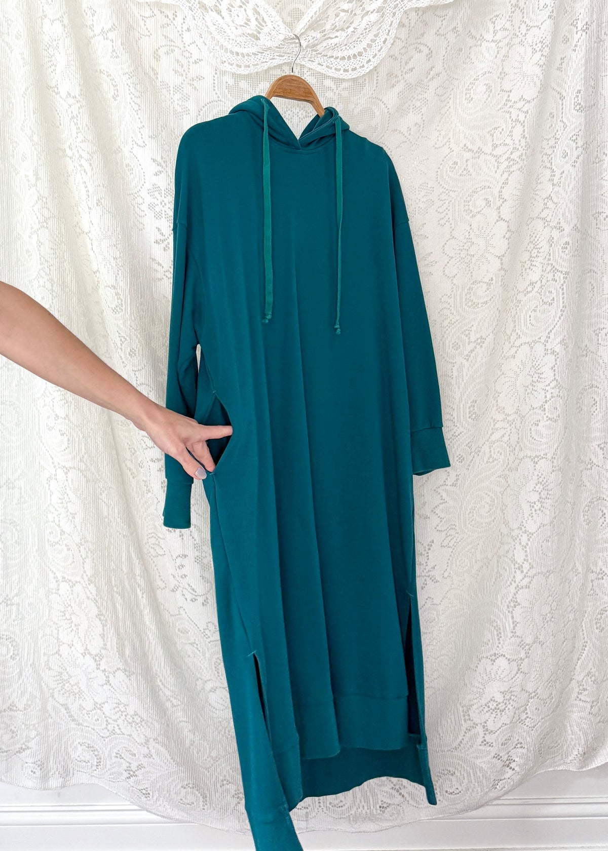 Nap Loungewear Pullover Hoodie Dress in Teal Blue (M)