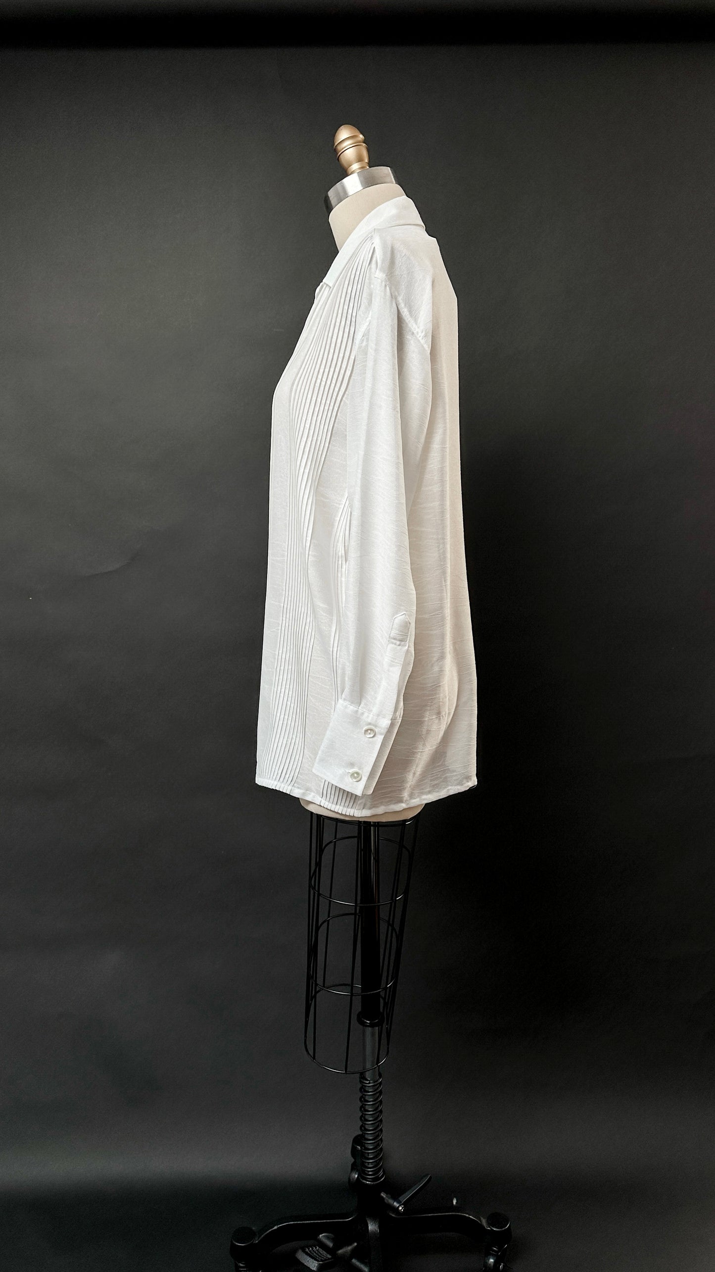 Vintage 80s Equipment White Pleat Front Button Down Top (M)