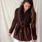 Vintage Chocolate Brown Suede Leather & Mongolian Lamb Fur Collar Penny Lane Coat (M)