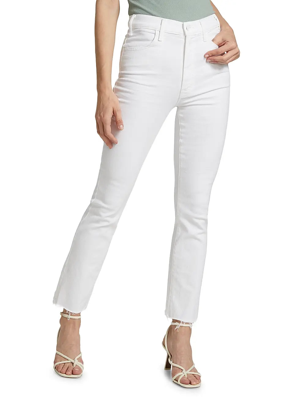 MOTHER The Hustler Ankle Fray Jeans in Glass Slipper White Denim (27)