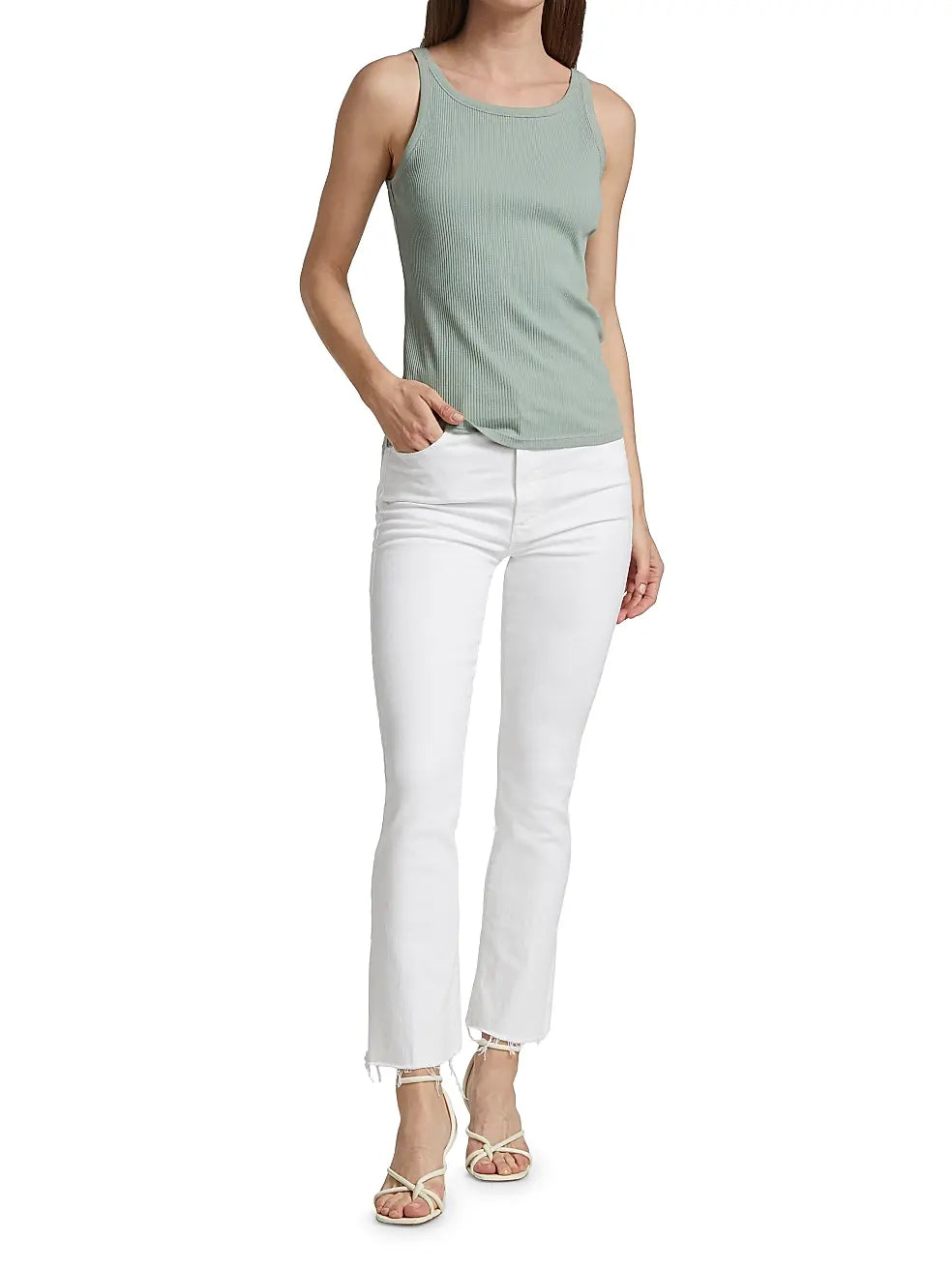MOTHER The Hustler Ankle Fray Jeans in Glass Slipper White Denim (27)