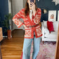 Vintage 70s Orange & Red Marbled Knit Cardigan (S)