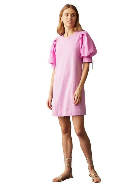 Marie Oliver Petal Pink Shane Dress French Terry Cotton Poplin Puff Sleeve (L)