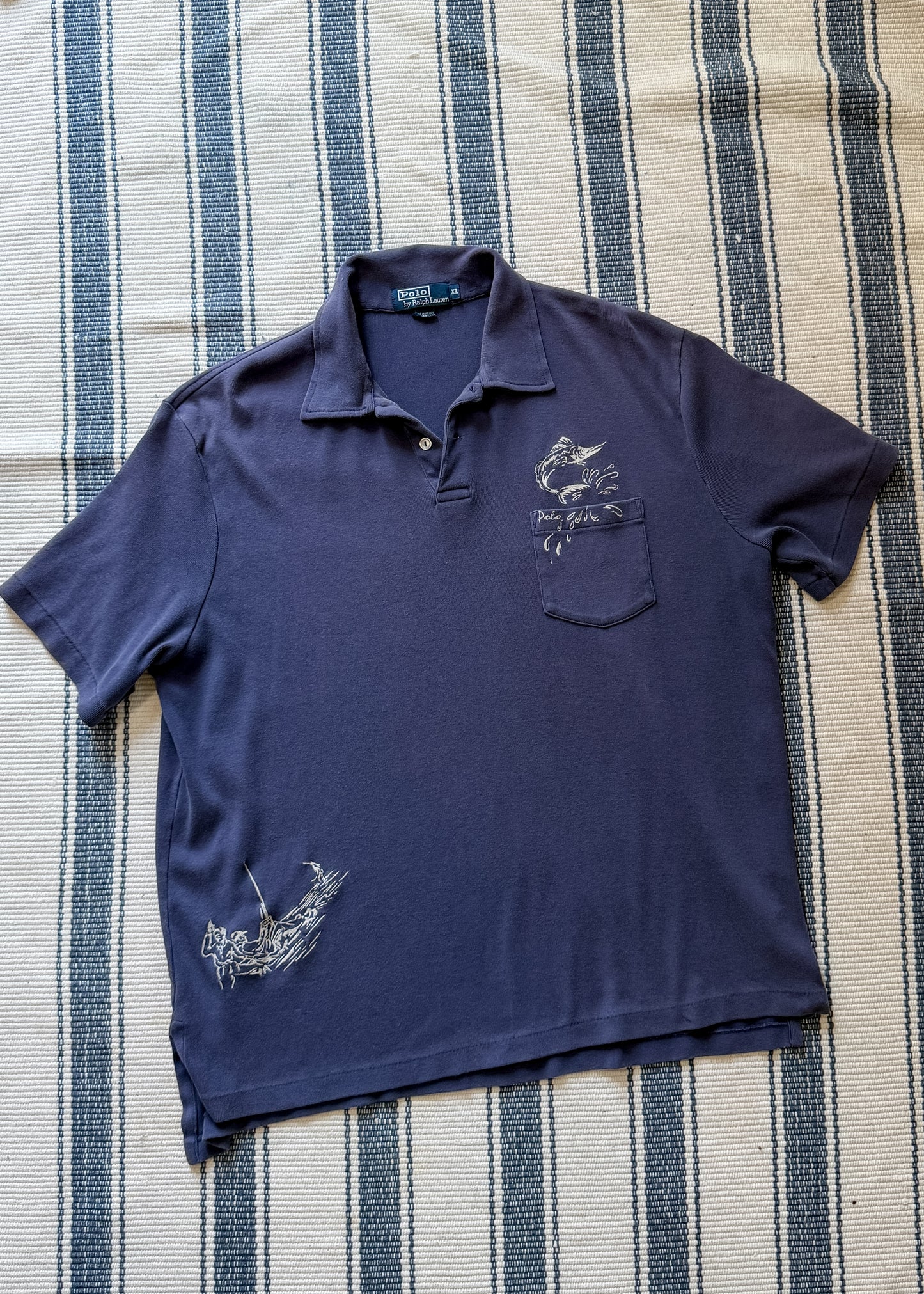 Vintage Polo Ralph Lauren Sailfish Swordfish Navy Embroidered Collared Shirt (mens XL)