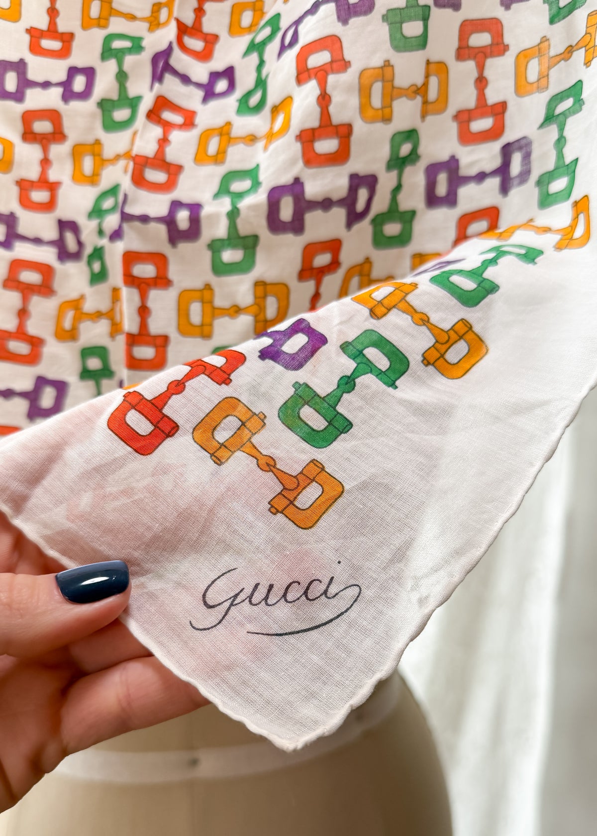 Vintage Gucci Horsebit Cotton Handkerchief Scarf