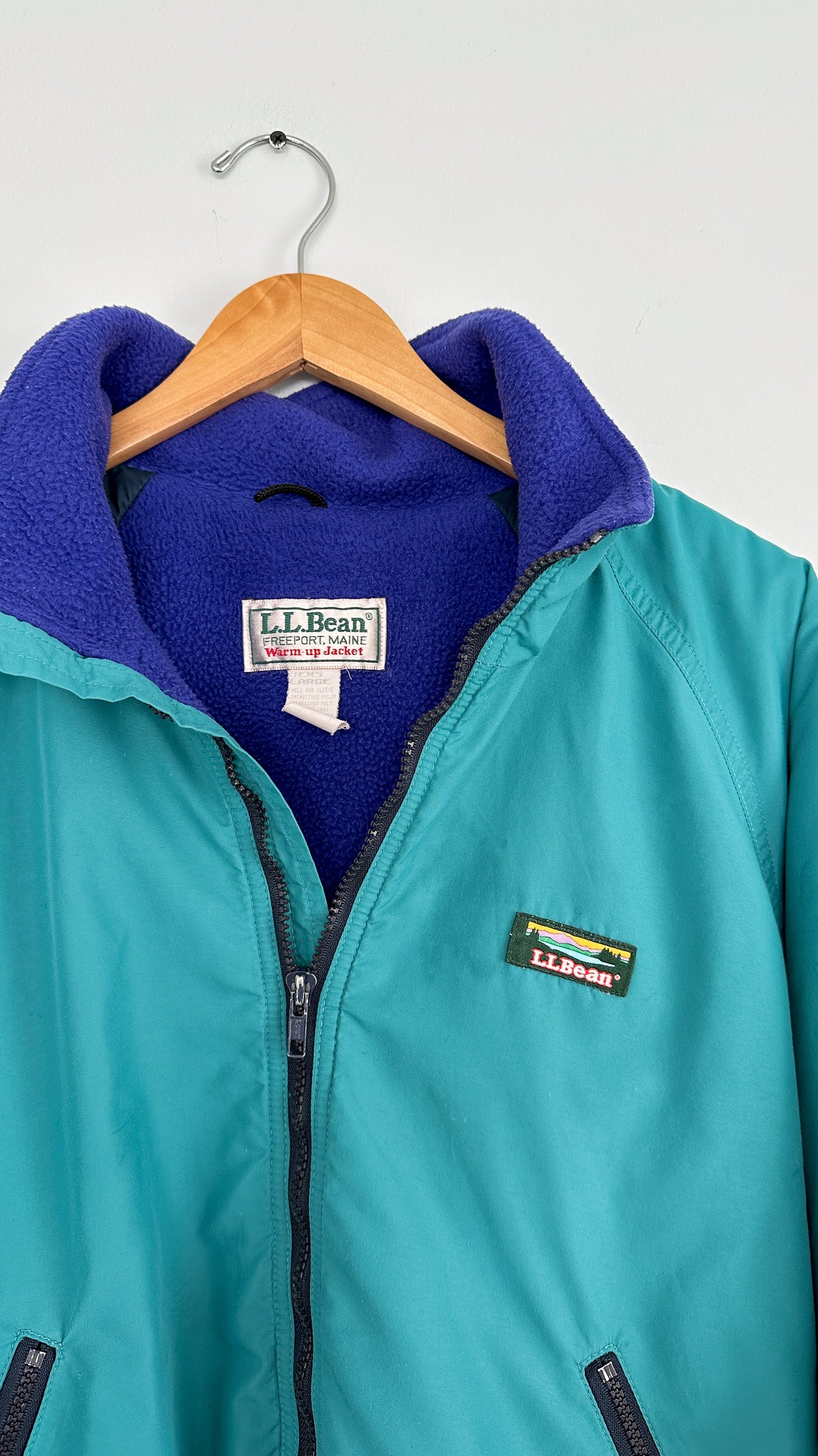 Vintage 90s L.L. Bean Warm Up Jacket USA Teal and Purple Fleece (mens L)