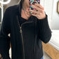 Pure Collection Black Cashmere & Lambswool Knit Zipped Cardigan Jacket (L)