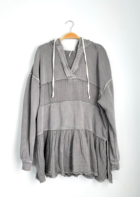 Free People Sail Away Gray Gauze Tiered Hooded Tunic