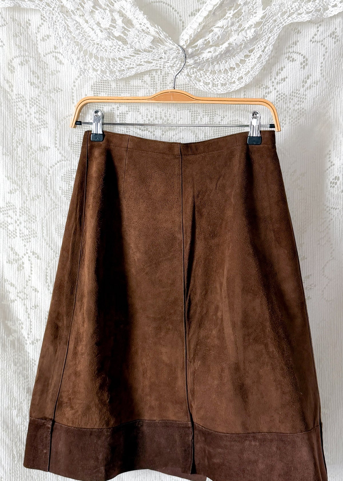 Vintage Chocolate Brown Suede A-Line Wrap Skirt