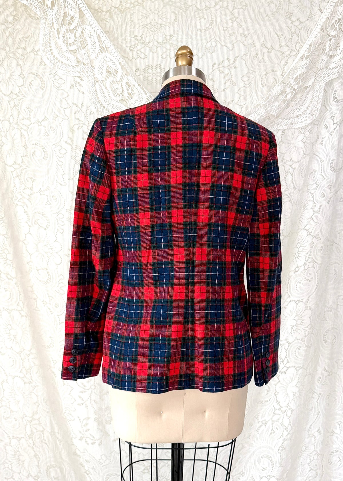 Vintage Pendleton Red Tartan Plaid Pure Virgin Wool Blazer Made in USA