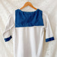 1940s White Nautical Sailor Blouse with Chambray Trim