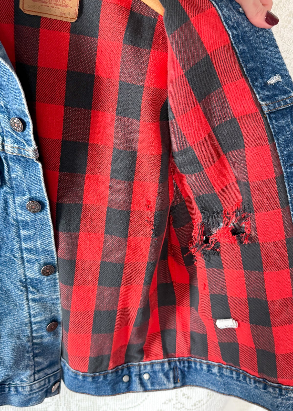 Vintage 1983 Levi’s Denim Buffalo Plaid Lined Trucker Vest (M)