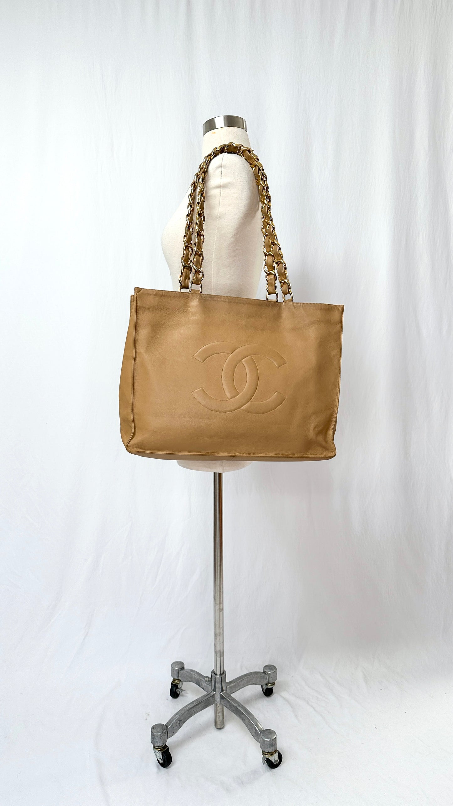 Vintage 90s Chanel Large Timeless Shopping Leather Tote Purse