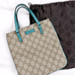 *Rare* Vintage Gucci GG Supreme Mini Handbag PVC Leather Beige Teal Turquoise Blue Trim Purse