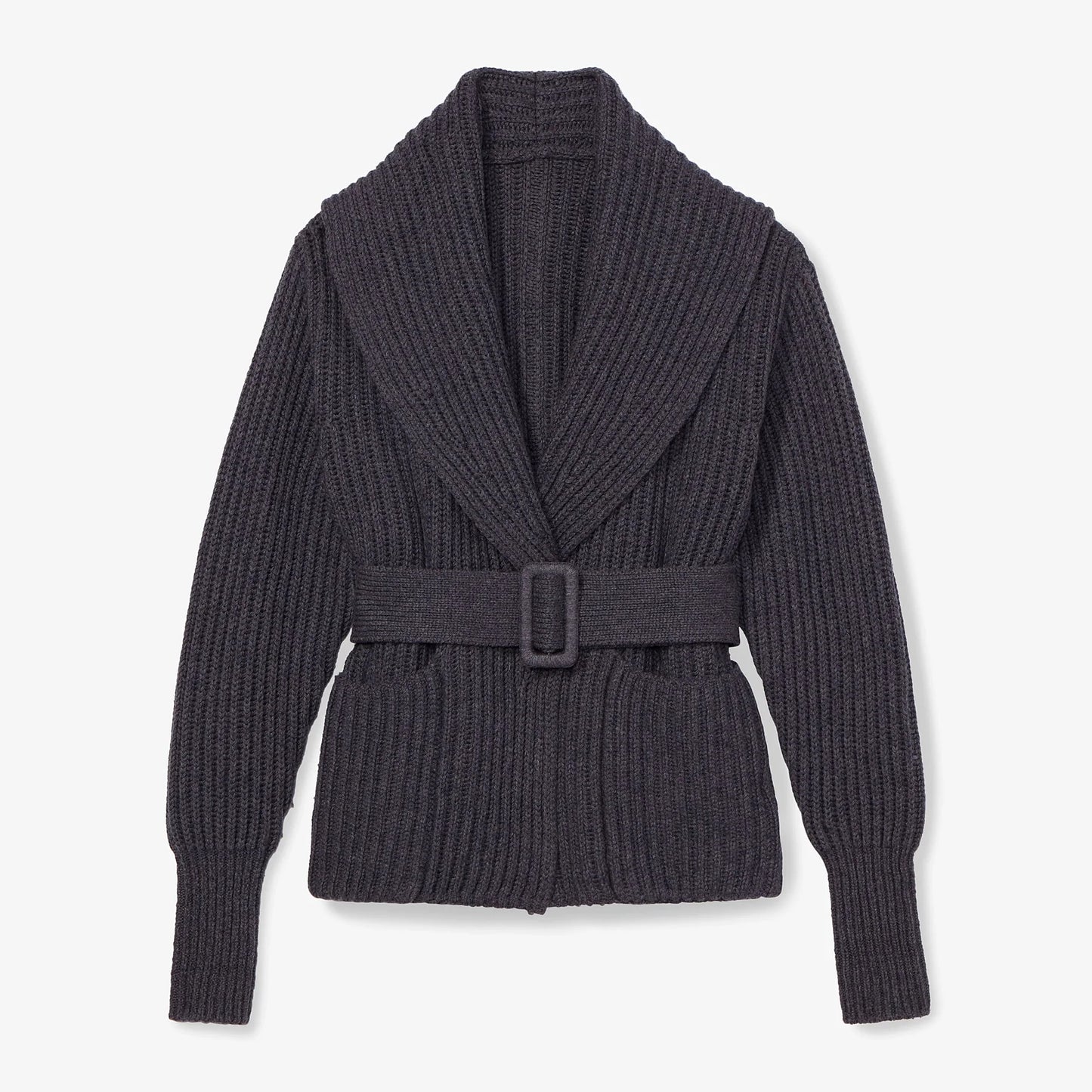 M.M. LaFleur Snyder Lush Cotton Merino Wool Knit Belted Jacket in Charcoal