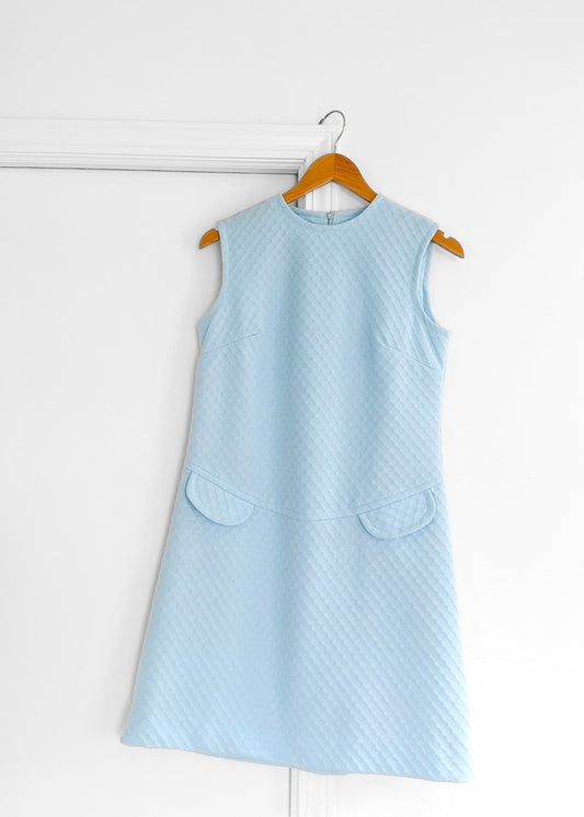 Vintage 60s Fritzi of California Baby Blue Mod Textured A-Line Dress