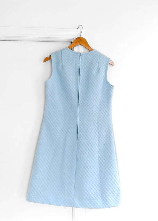 Vintage 60s Fritzi of California Baby Blue Mod Textured A-Line Dress