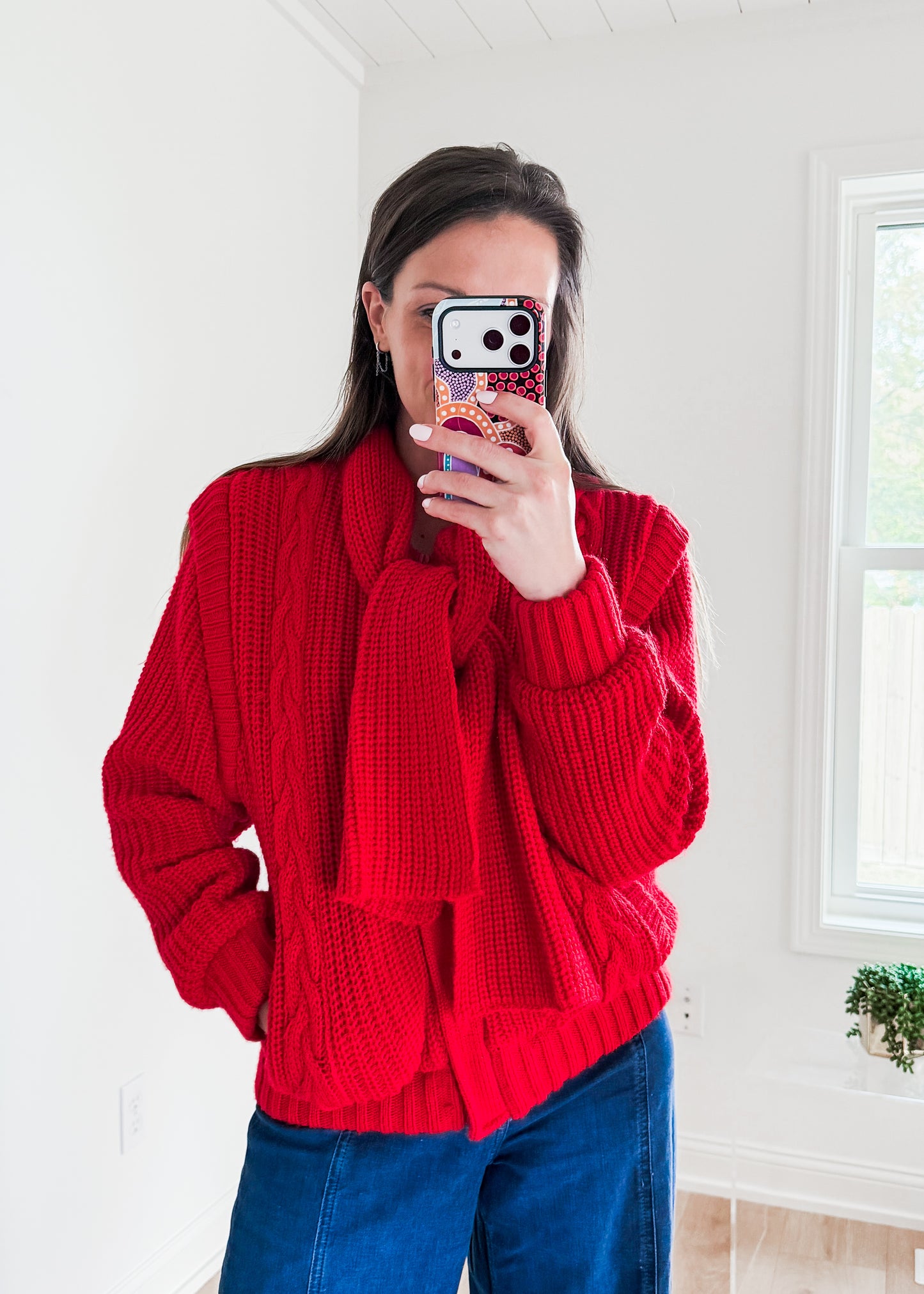 Vintage 80s Answers by Riddler Inc. Red Knit Zip Front Scarf Jacket (M)