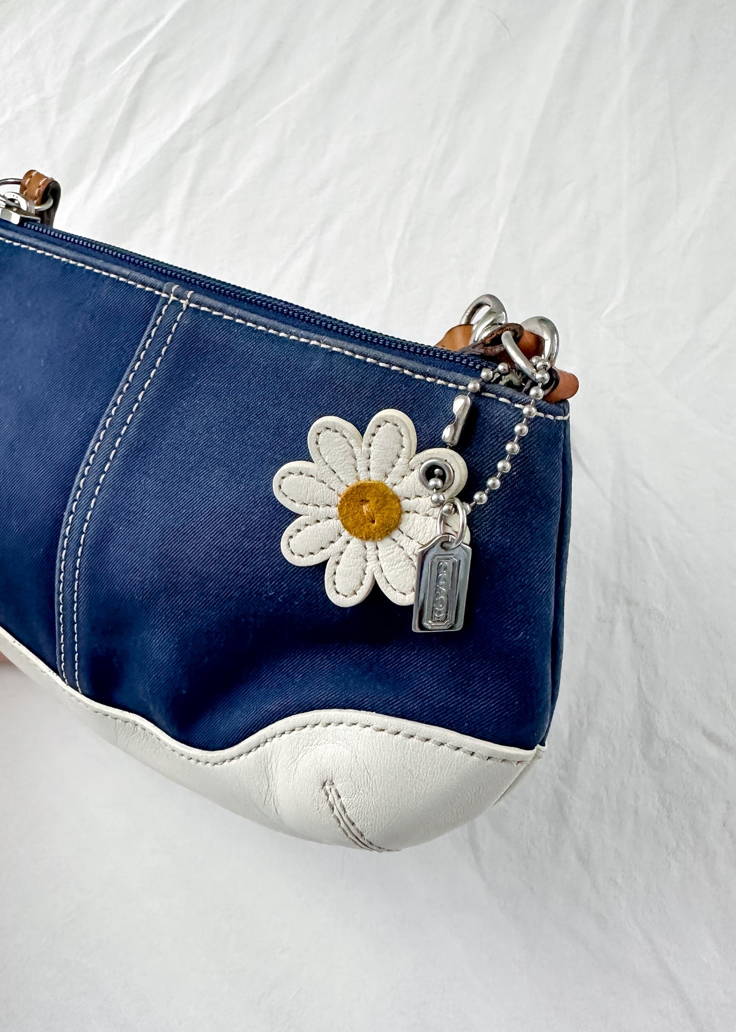 Coach Navy & White Small Purse Wristlet with Daisy Charm Keychain