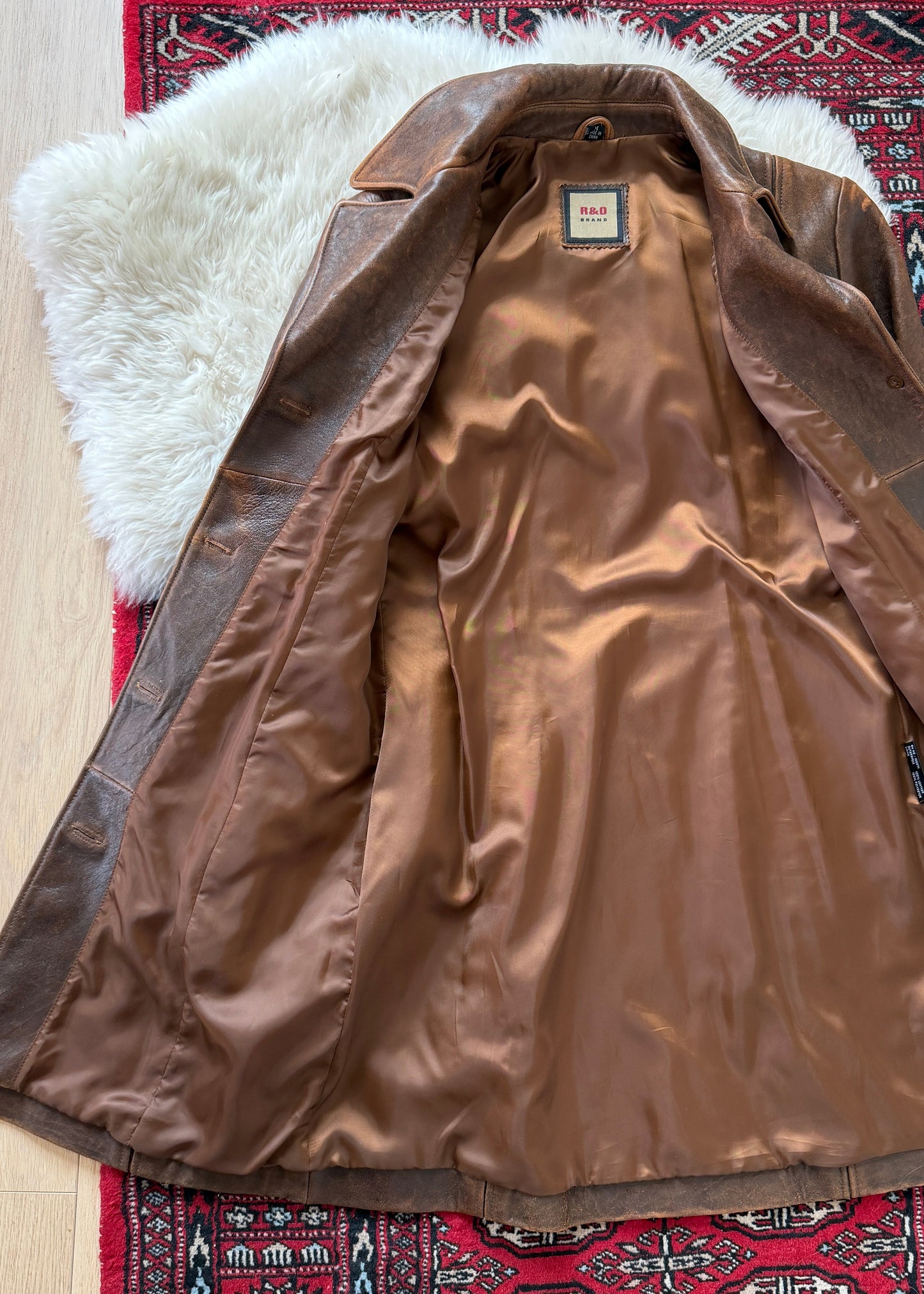 R + O Chestnut Brown Leather Mid Length Tailored Jacket (M)