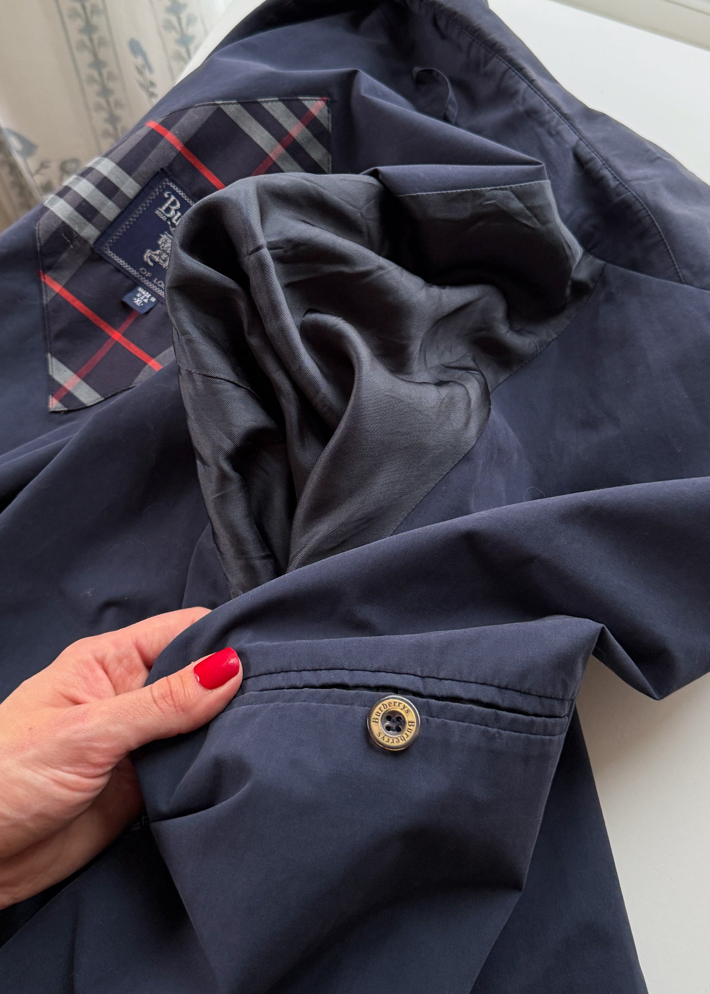 Vintage 90s Burberry Harrington Navy Cotton Windbreaker Spring Men's Jacket (XL)