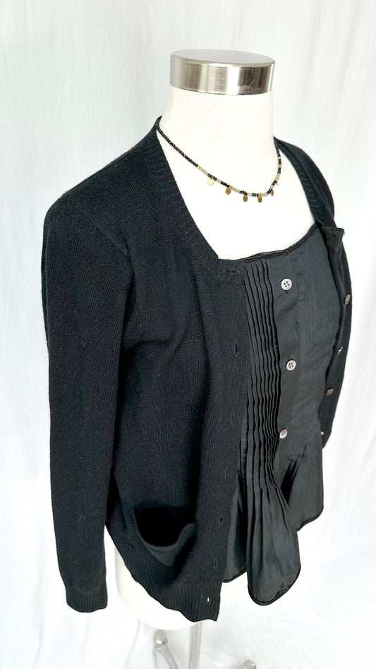 Sacai Black Cotton Pleat & Cardigan Layer Top (S)