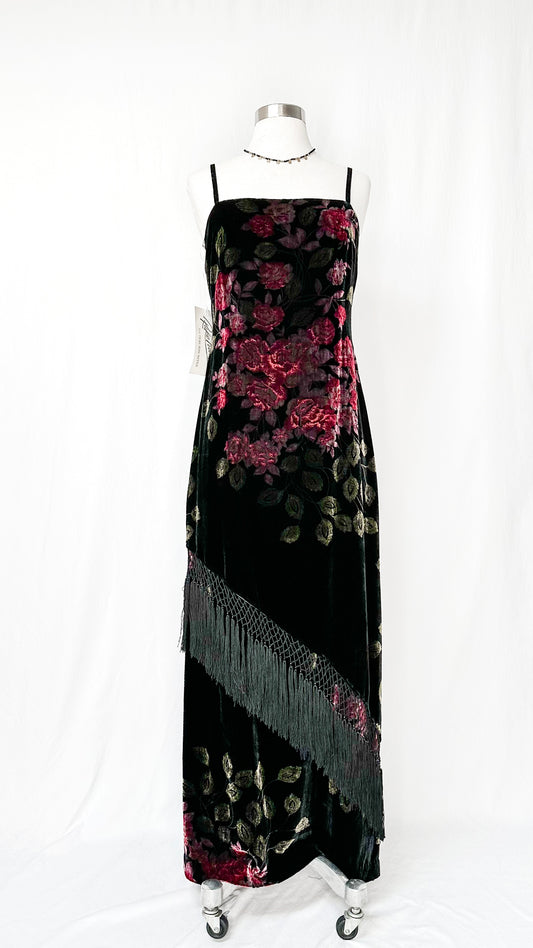 NWT Vintage Rickie Freeman Velvet Rose & Fringe Dress (6)