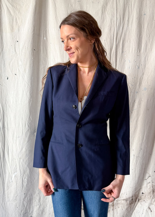 Vintage 90s Ralph Lauren Collection Purple Label Navy Wool Fitted Blazer Jacket