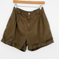 Vintage 90s Bill Blass Olive Green Khaki Cotton High Waist Rolled Cuff Shorts