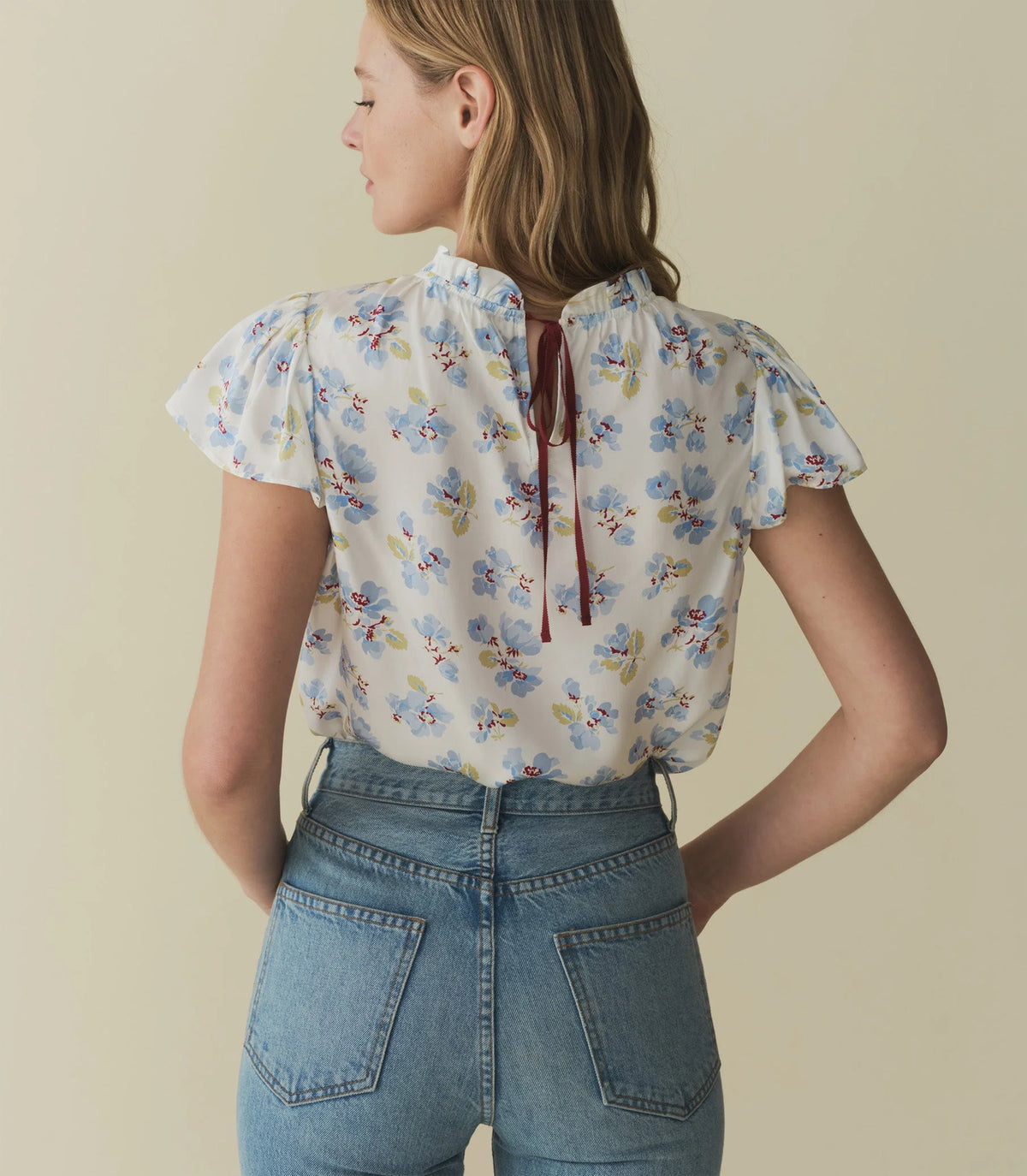 Doen Yvie Top Bleu Flocking Floral Print