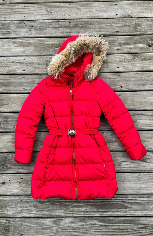 Coach Red Down Quilted Puffer Belted Winter Coat with Detachable Fur Trim (M) 83284