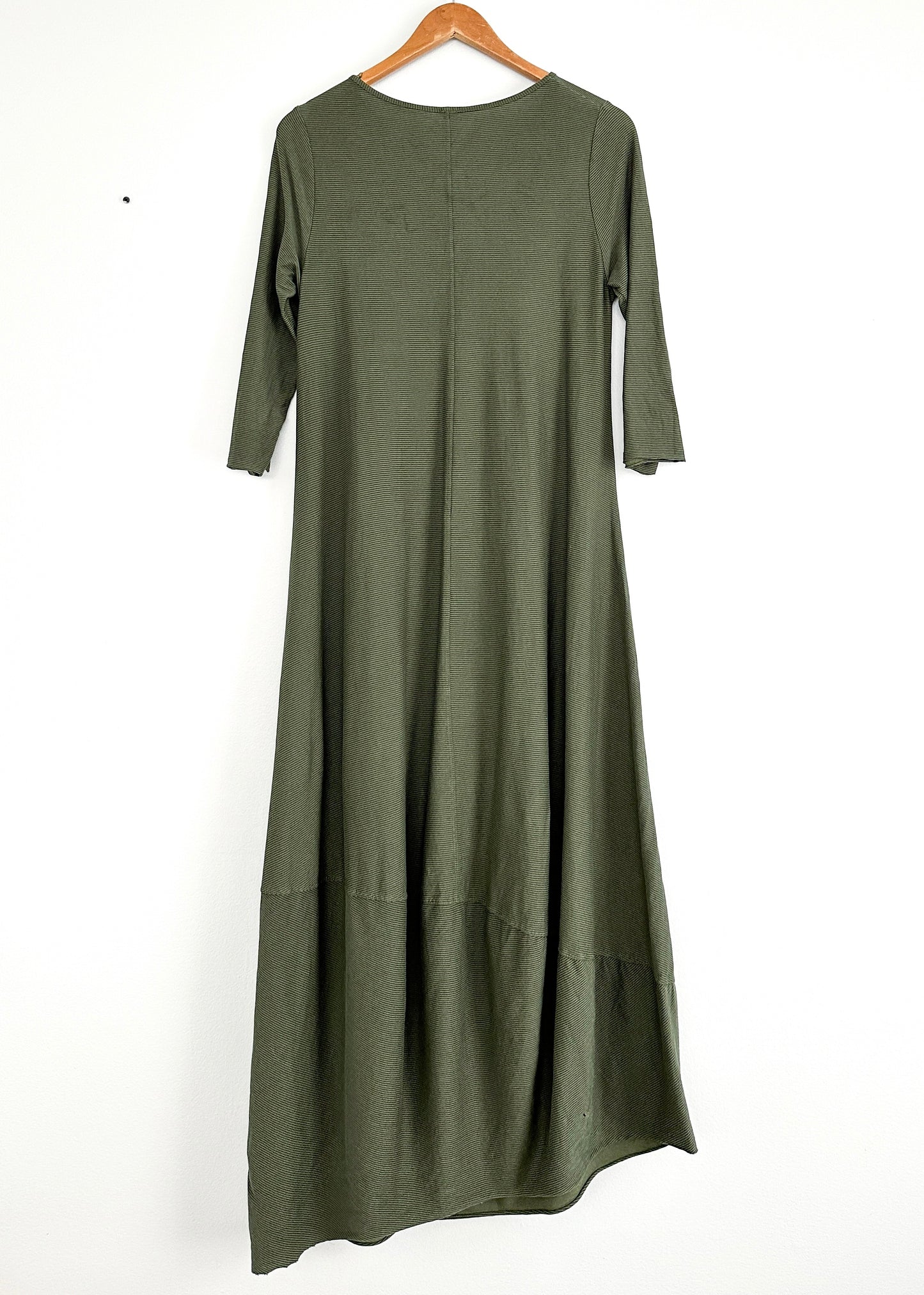 Wendy Trendy Olive Green Cotton Micro Stripe Maxi Dress (M)