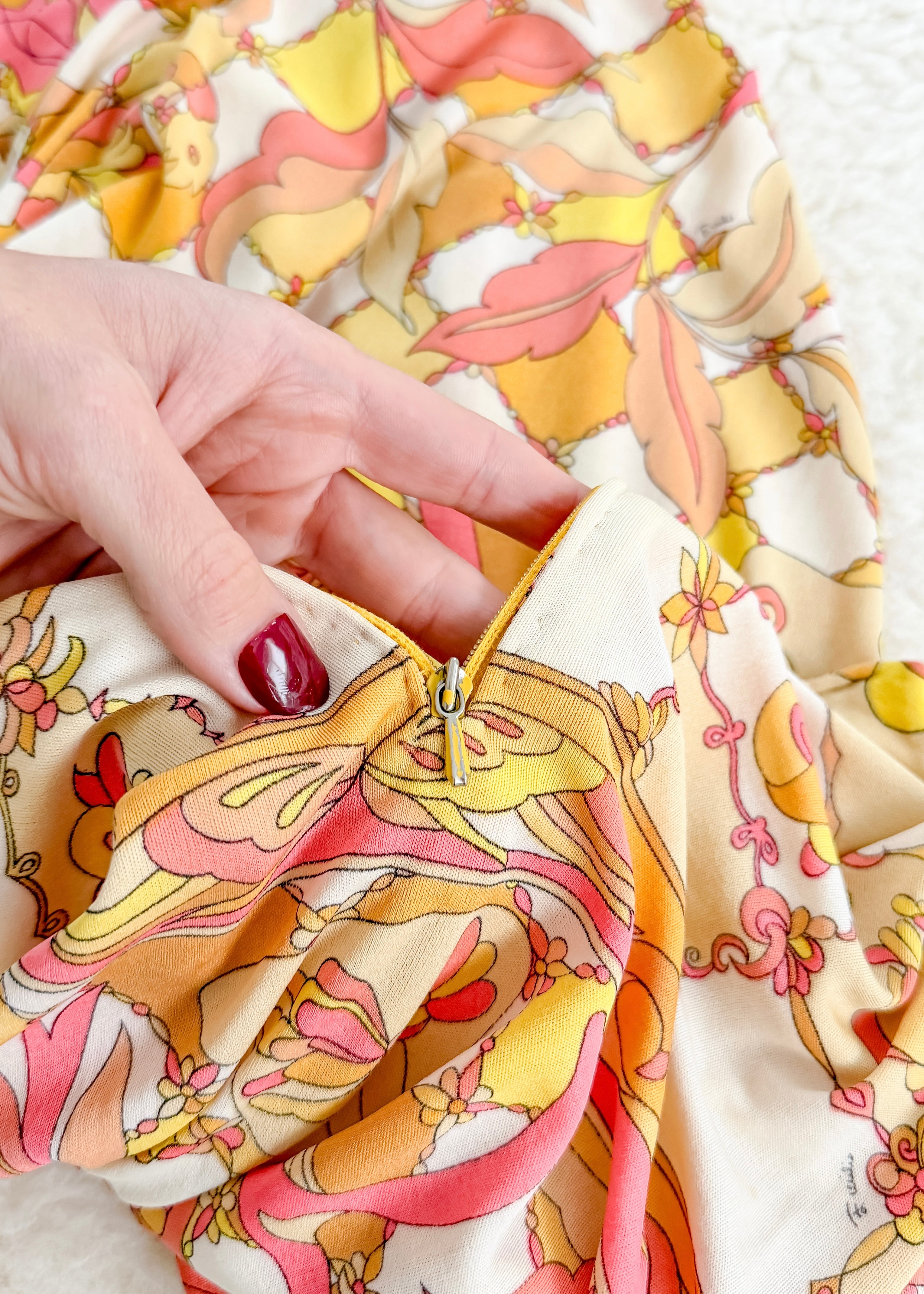 Vintage 60s 70s Emilio Pucci Silk Pink Peach Yellow Abstract
