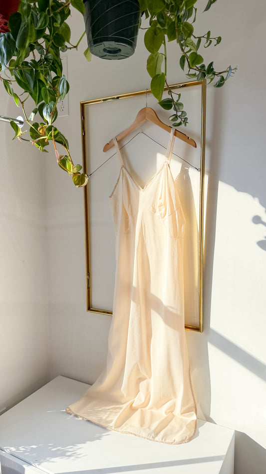 Vintage 80s Komar Cream Slip Dress Full Length (L)