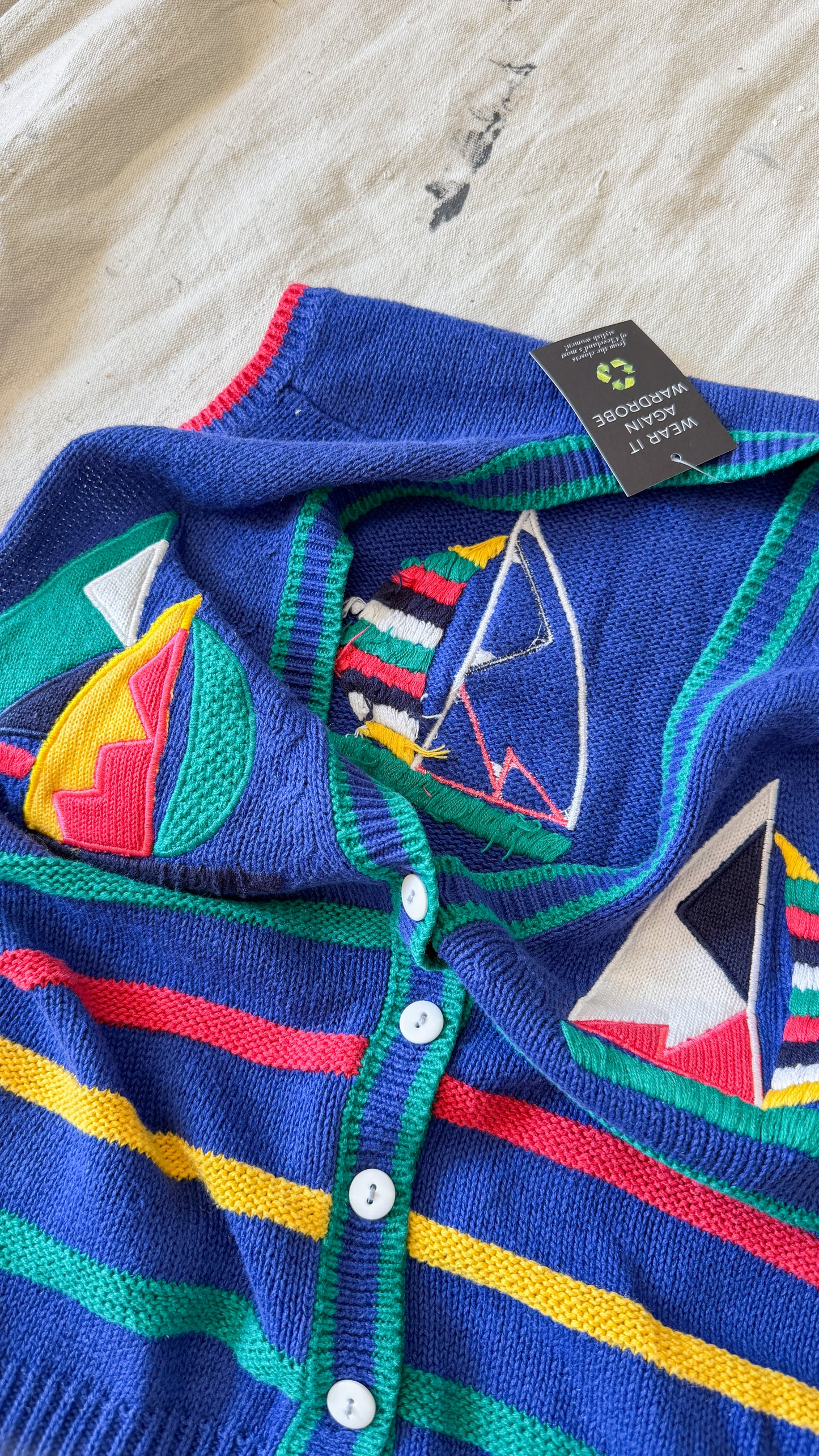 Vintage Robert Scott LTD Embroidered Sailboat Nautical Knit Sweater Vest (M)